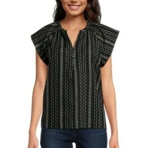 Time & Tru Women's Black Embroidered Dolman Popover Peasant Top Blouse